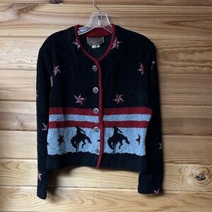 RoughRider Women's Black and Red Western Sweater Cardigan Size M
